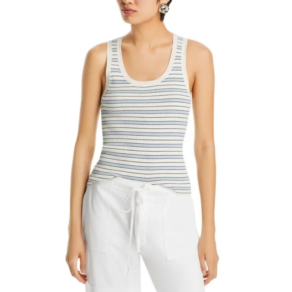 FRAME Scoop Sweater Tank Women XS Light Blue Multi Striped Ribbed Knit Top